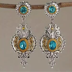 Victorian Blue Crystal Silver Drop Earrings
